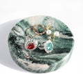Koville Luxury Stone Jewelry Dish, Small Round Trinket Tray for Ring Necklace Earring, 4" Decorative Dish, Aesthetic Home Table Decor, Natural Stone Soap Dish for Bathroom Kitchen((Green)