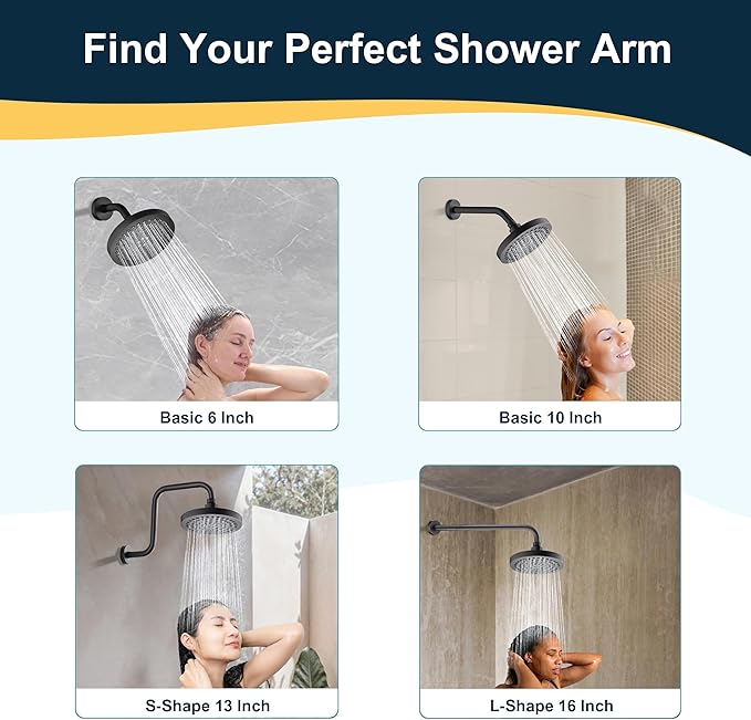 BRIGHT SHOWERS Shower Arm with Flange, Solid Brass 6 Inch Wall Mount Shower Head Extension, Extra Thick All Metal Shower Pipe Arm and Shower Neck Replacement, Matte Black