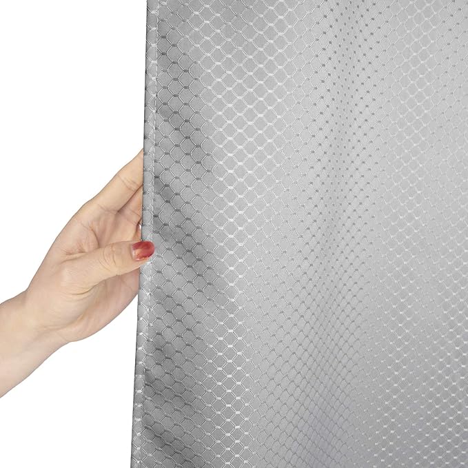 AooHome 75 Inch Long Shower Curtain, Durable Polyester 72" Width Bathroom Curtain Waffle Weave Plaid Design with Hooks, Weighted Bottom, Heavy Duty, Water Repellent, 72x75 Inch, Gray