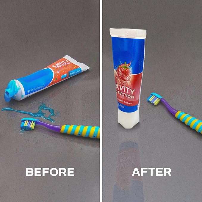 Chrome Cherry SqueezMe Self-Closing Toothpaste Caps, Silicone Lid for Kids & Adults, No Mess Toothpaste Dispenser, Easy Squeezer Cap for Tubes, Bathroom Accessory, Self-Standing Mix, Pack of 3