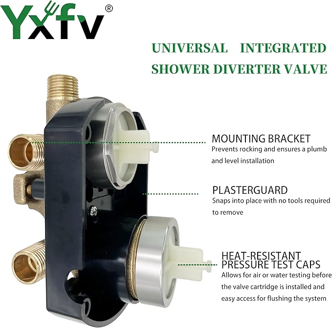 Universal Shower Valve, Suitable for Delta Diverter Valve R22000 MultiChoice, Pressure Balance Rough-In, 3/6-Way Integrated Diverter, Brass, Chrome