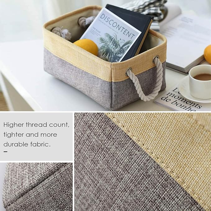 TheWarmHome Storage Bins for Organizing,Sturdy Storage Basket, Decorative Foldable Storage Baskets for Shelves Closet Toy (Gold&Grey Medium - 3 Pack 13.8L×9.8W×6.7H inch)