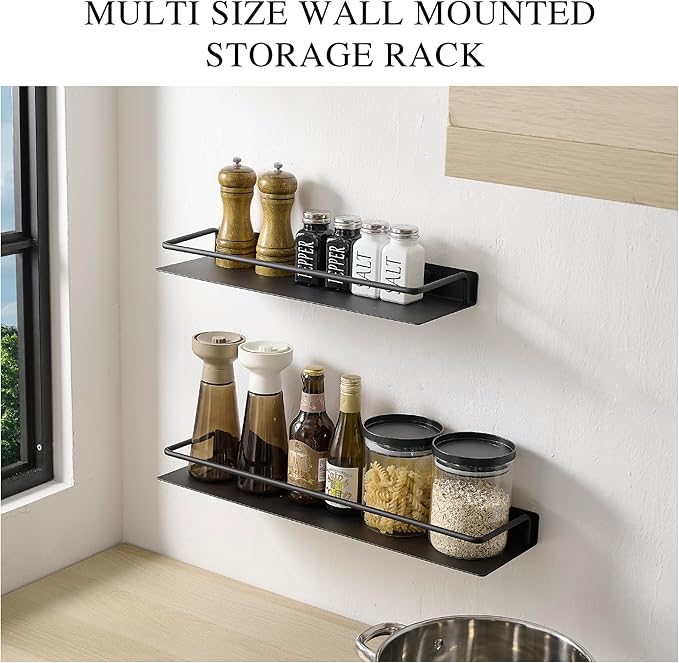 Small Shelf for Wall, Small Floating Shelf, Black Wall Shelves, Metal Bathroom Shelves, Metal Floating Shelves for Bathroom Bedroom Kitchen (Black, 8Inch)