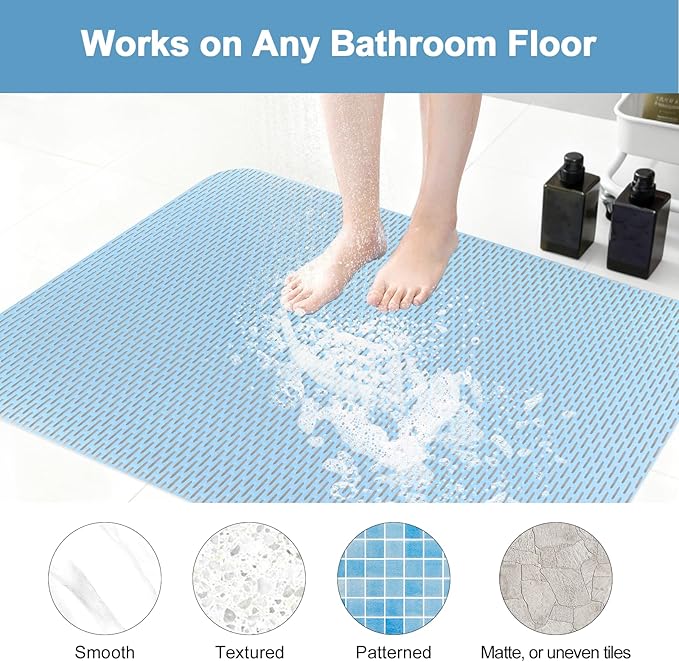 Square Shower Mat: 32"x32" Extra Large Non Slip Shower Mats for Inside Shower, Trimmable PVC Anti Slip Shower Stall Mats, Quick Dry Stand Up Shower Mat for Elderly, Kids