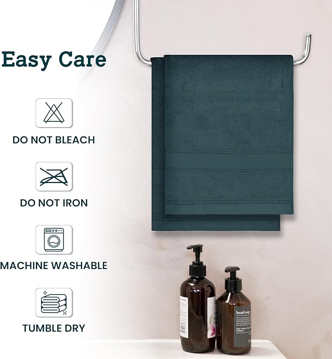 Casa Lino 100% Cotton Hand Towels for Bathroom - Soft, Highly Absorbent & Quick Dry Kitchen Towels - Gym Towel Set - Travel Towel Set - 24" x 16" - Pack of 4 - (Teal)