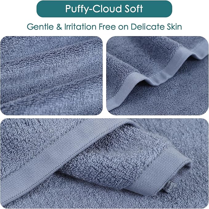 Wash Cloths 12 Pack, 13x13 inch Large Face Towel on Sensitive Skin, Easy to Clean Slate Blue Makeup Eraser Cloth, Super Soft and Gentle Bath Washcloths for Face and Body, Reusable Facial Clean Clot