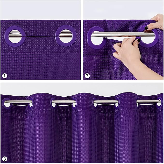 MitoVilla Purple Waffle Long Shower Curtain Liner Set 72 x 80, No Hooks Required 80 inch Long Fabric Cloth Shower Curtain Set with Cloth Snap-in Liner for Modern Hotel Bathroom Decor, Lavender