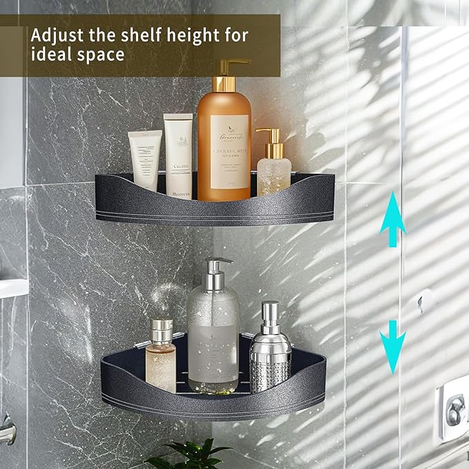 Luxury Corner Shower Shelves, 2-Tier Corner Caddy Organizer for Bathroom Toilet Kitchen, Rustproof Metal Shower Shelf Holder (Black)
