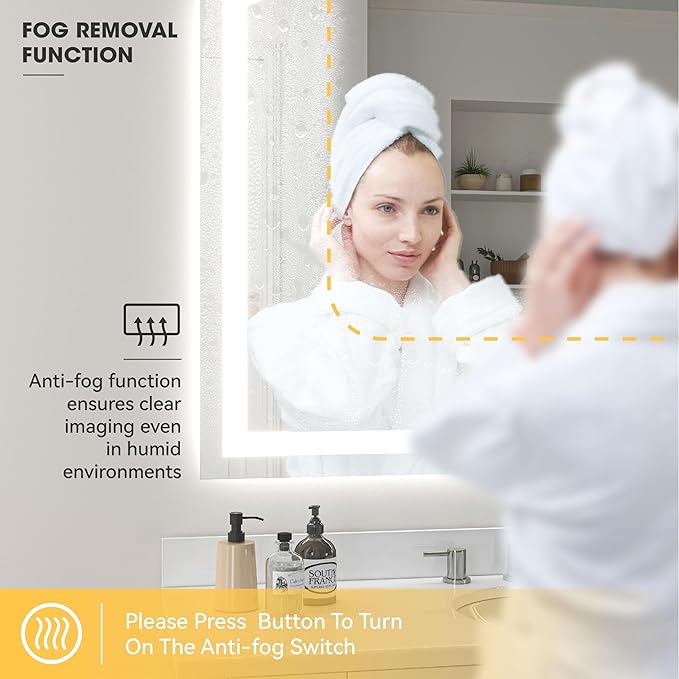 Hasipu 84" x 40" Arch LED Bathroom Mirror, Frontlit Wall-Mounted Vanity Mirror with Lights, Defogging, Smart Touch, Dimmable 3 Color Modes, Safety Shatterproof Glass Coating