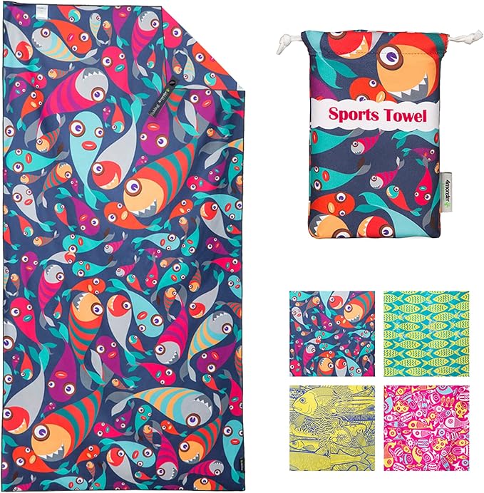 4Monster Microfiber Beach Towel Quick Dry,Super Absorbent Lightweight Travel Towel for Swimmers, Sand Free Camping Towel, Beach Towels for Pool,Swim,Water Sports,Yoga