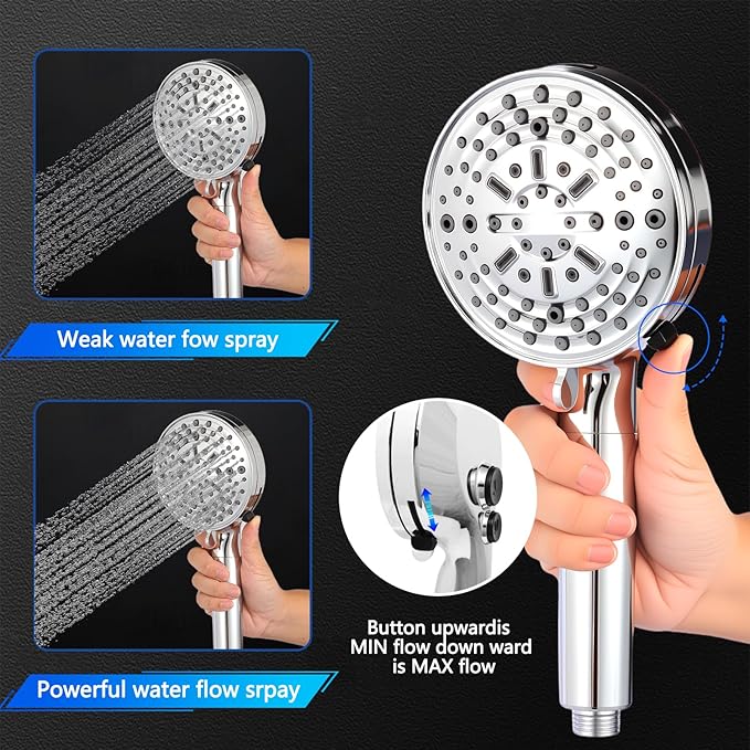 Filtered Shower Head with Handheld, adjustable water flow size, Multi-Mode Ion Drops Shower Head, equipped with 60 inch stainless steel hose and adjustable bracket