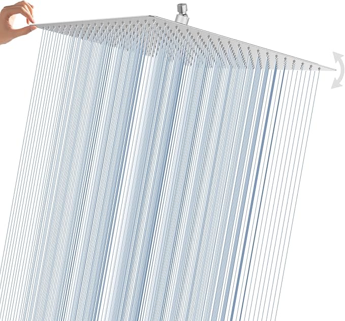Oversize Rain Shower Head, Ultra Thin 16 Inch Square Stainless Steel Rainfall Shower Head with 360° Rotation, High Pressure Waterfall, Full Body Coverage, Brush Nickel