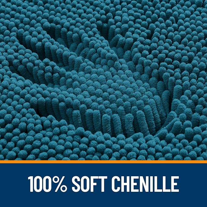 OLANLY Bathroom Rugs 70x24, Extra Soft Absorbent Chenille Bath Rugs, Rubber Backing Quick Dry, Machine Washable Bath Mats for Bathroom Floor, Tub and Shower, Home Decor Accessories, Peacock Blue
