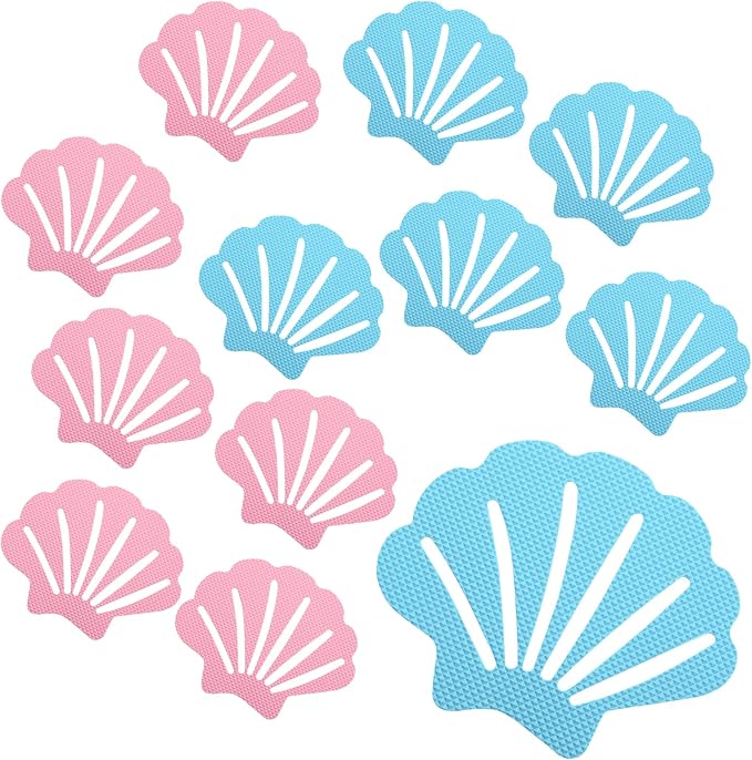 30 Pcs Bathtub Stickers Non Slip, Shell Shaped Tubs Safety Shower Treads, Adhesive Sticker for Bathroom Bathtub, Shower Floor,Blue (Blue and Pink)