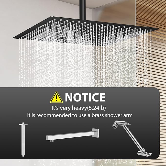 Rain Shower Head, 16 Inches Large Rainfall Shower Head, 304 Stainless Steel Made, Ceiling or Wall Mount, Waterfall Full Body Coverage, Ultra Thin, Matte Black