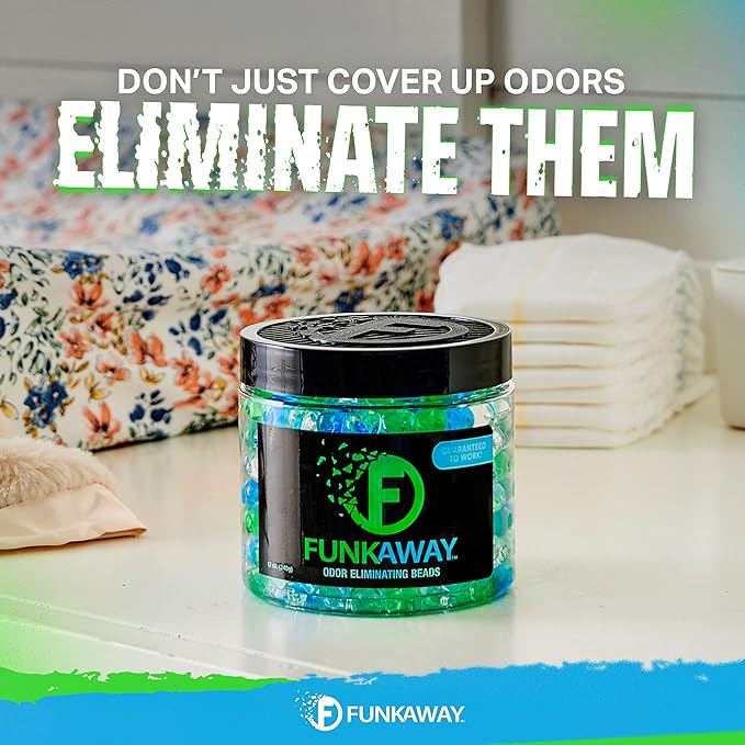 FunkAway Odor Eliminating Beads, 12 oz., 6 Pack, Supercharged Odor Absorbing Beads for the House, Car or Gym, Eliminate Smoke, Pet and Bathroom Odors for Long-Lasting Results