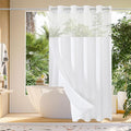 Gibelle Extra Long Shower Curtain 72x86, Waffle Weave Bathroom Shower Curtain with Snap-in Fabric Liner Set, No Hooks Needed, Hotel Style with Mesh Top Window, White