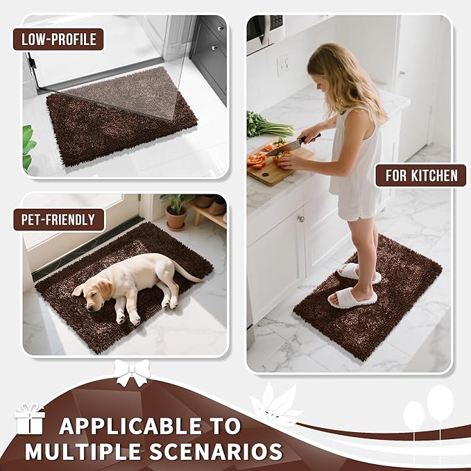 Yimobra Long Bathroom Rug Non Slip 44x24 Inch, Extra Thick Soft Absorbent Chenille Bath Mat, Machine Washable Quick Dry Bath Rugs for Bathroom Floor, Tub and Shower, Home Decor Accessories, Brown