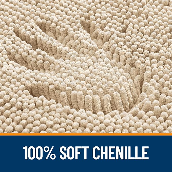 OLANLY Bathroom Rugs 34x21, Extra Soft Absorbent Chenille Bath Rugs, Rubber Backing Quick Dry, Machine Washable Bath Mats for Bathroom Floor, Tub and Shower, Home Decor Accessories, Beige