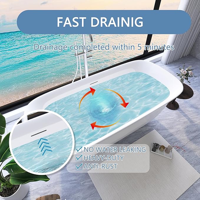 59" Free Standing Tub, Pure Acrylic Freestanding Bathtub, Stylish Stand Alone Contemporary Deep Soaking Bath Tub, cUPC Certified SY6250 (Glossy White)