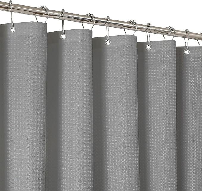 2-in-1 Waterproof Fabric Shower Curtain - No Separate Liner Needed, Hotel-Style Waffle Weave, Effortless Cleaning & Washable Bathroom Shower Curtain Set,72Wx84H,Grey