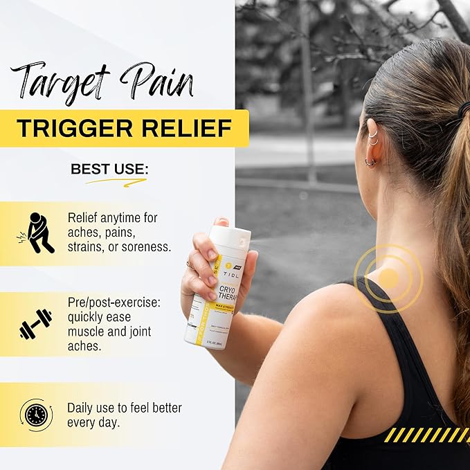 TIDL Cryotherapy Pain Relief Spray, 3 Oz, Max Strength for Fast-Acting Muscle, Joint & Neck Pain Relief, Plant-Based Menthol & Camphor Pain Reliever, Quick Drying Formula