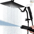 G-Promise All Metal 10 Inches Rain Shower Head with Handheld Built-in Power Wash Mode, 3-way Diverter with Pause Setting, 11 Inches Adjustable Extension Arm with Lock Joint, Long Hose (Matte Black)