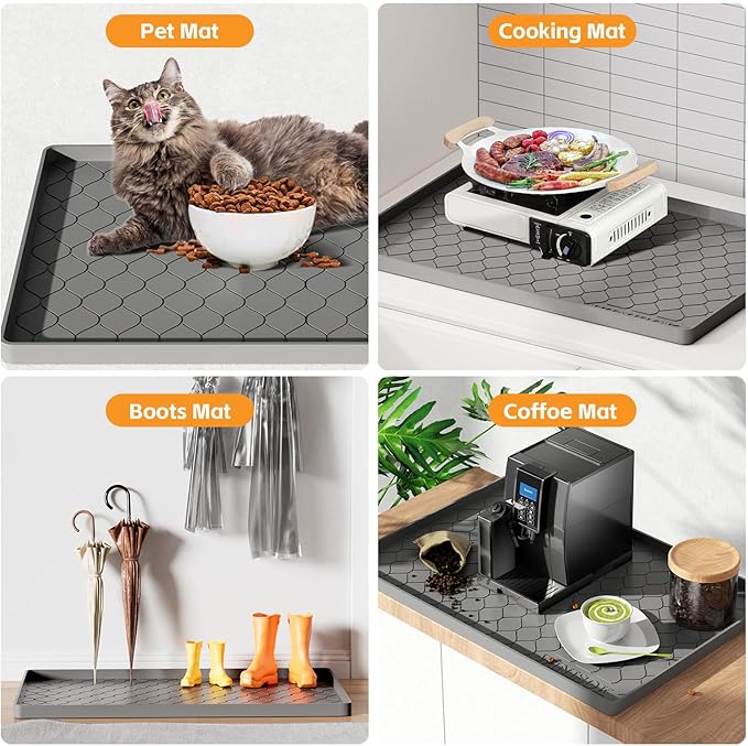Silicone Under Sink Mat 37" x 19", kitchen Essentials and Gadgets, Shelf liner and Cabinet Protector, Home Organizers and Storage, Waterproof Bathroom Tray