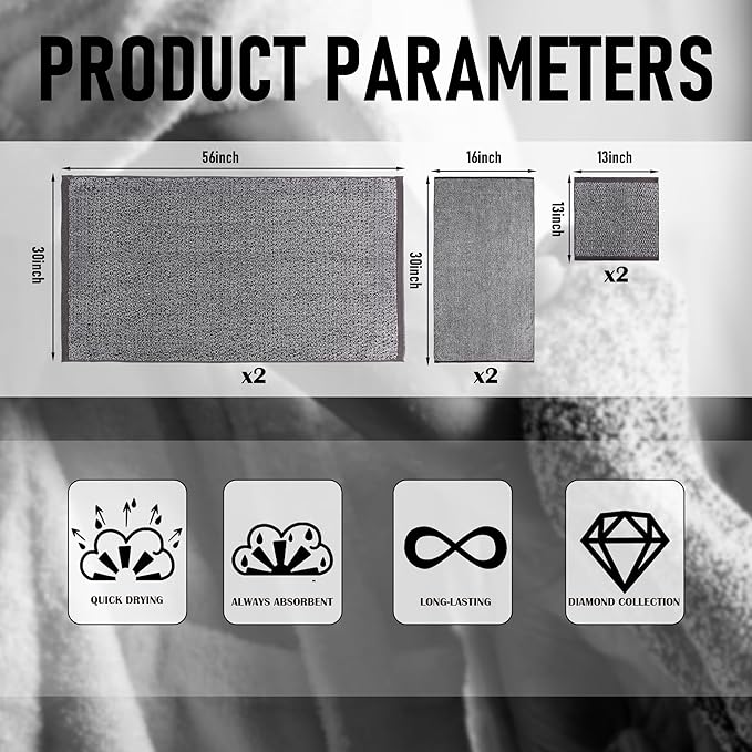 Everplush Diamond Jacquard 6 Pieces Bath Towel Set, Luxury Super Soft Oversized everplush Towels, Highly Absorbent everplush Diamond Jacquard Quick Dry Bath Towel for Bathroom Brown Towels