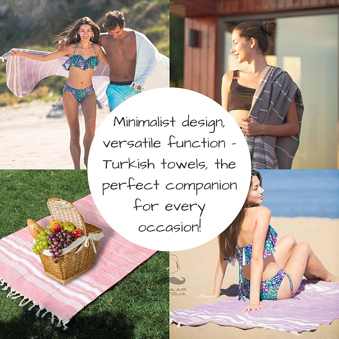 Bazaar Anatolia Turkish Beach Towel – 100% Cotton, Quick Dry, Sand Free Towel for Bathroom, Travel, Camping – Oversized 71x39 Inches – Stripe Light Blue
