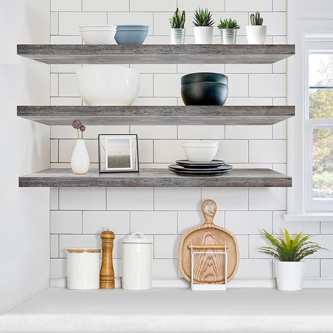 Sorbus Floating Shelves for Wall - 48 Inch Long Bathroom Shelves, Wall Decor for Bedroom, Kitchen, Living Room & Book Storage - Mounted Floating Shelf with Invisible Brackets (Gray, 2 Pack)