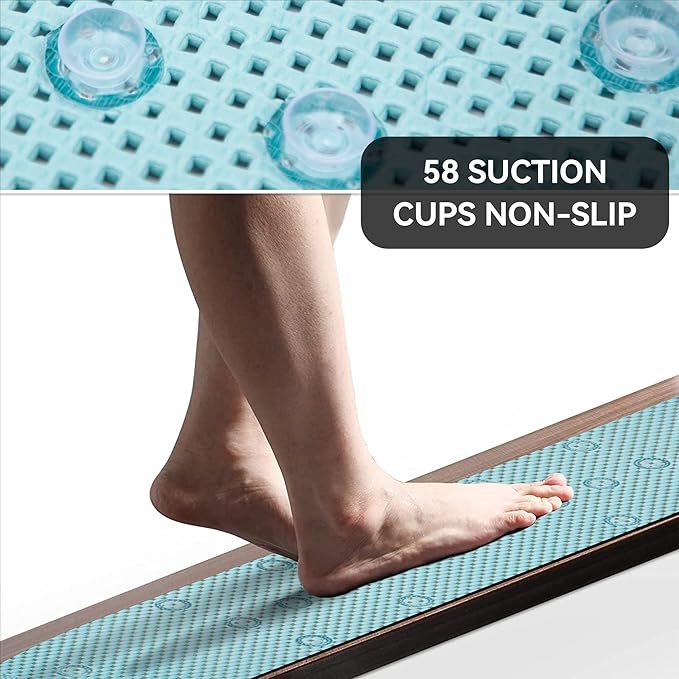 Bathtub Mat Non Slip Ivory 36” X 17” Shower Mat Soft Foam Bath Mats for Bathroom Tub, Bathtub Mat with Drain Holes, Suction Cups, Shower Mat Non Slip