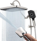 13 Inch Rainfall Shower Head with Multi-Function Handheld Sprayer Combo, 3-Way Metal Extended Diverter with Holder and Metal Adjustable Curved Shower Extension Arm, Extra Long Hose Brushed Nicke
