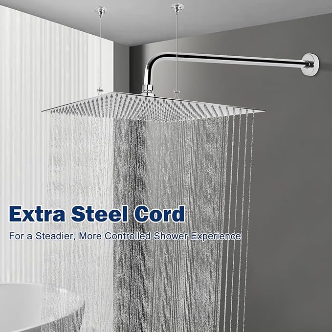 NearMoon Square Rain Shower Head With Extension Arm, Large Stainless Steel Rainfall Shower-Waterfall Full Body Coverage (16 Inch, Chrome)