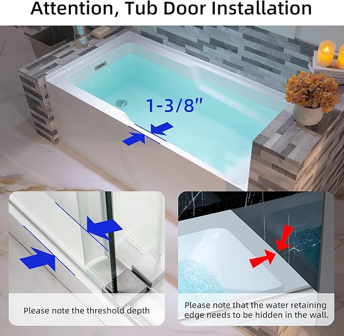 WOODBRIDGE 60" Acrylic Rectangular Alcove Soaking Bathtub in White with Left Drain, Brushed Nickel pop-UP Drain Included BA6030L