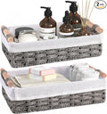 HomeHacks 2 Pack Storage Basket Paper Rope Baskets for Organizing with Handle Decorative Storage Bins for Countertop Toilet Paper Basket for Toilet Tank Top Small Baskets, Grey