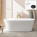 FerdY Mauritius 67" Acrylic Freestanding Tub, Oval Contemporary Soaker Tub, Extra Deep Bathtub, Matte Black Drain and Minimalist Linear Design Overflow, Modern White Bathtub, cUPC Certified