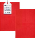 Casa Lino 100% Cotton Bath Mat Set of 2 (NOT A Rug) - 34" x 22" Bathroom Floor Towels - Machine Washable, Soft, Highly Absorbent & Quick Dry Bath Floor Towel (Red)