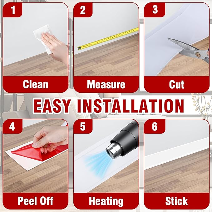 Vinyl Baseboard Molding Trim 3 Inch x 40 Feet Peel and Stick Baseboard Trim Flexible PVC Cove Base Moulding Self-Adhesive Trim for Garage Bathroom Cabinet Floor Walls, White
