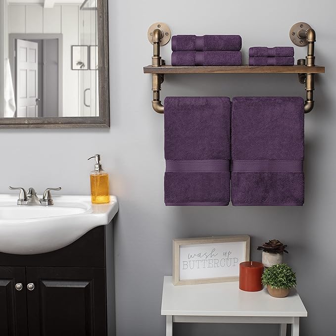 BLUENILEMILLS Premium Towel Collection, Egyptian Cotton Towels for Shower and Bathroom Assorted 6-Piece Towel Set, 30" x 55", 20" x 30", 13" x 13", Plum by Blue Nile Mills