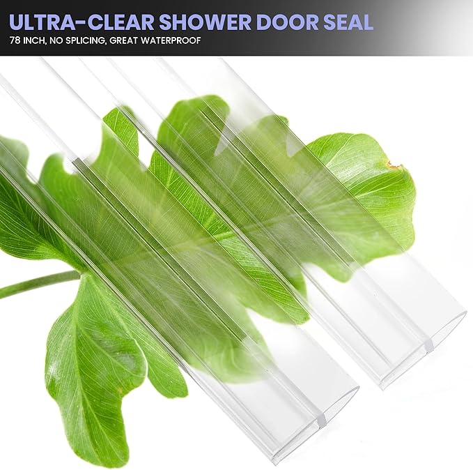 Bathroom Shower Door Seal Strip, 2PCS 78 Inch Shower Door Bottom&Side Seal Strips, U-Type PVC Transparent Shower Door Seal Strip for 5/16"(8MM) Frameless Shower Door