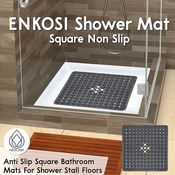 ENKOSI Square Non-Slip Shower Mat – 21" x 21" Anti-Slip Shower Stall Mat with Suction Cups & Drain Holes – Purple Bathroom Shower Mat (21x21 Purple)