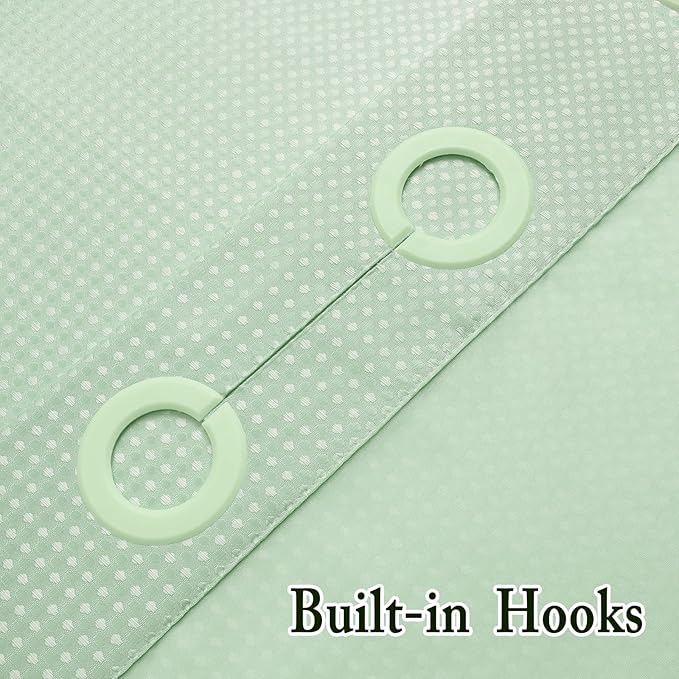 Gibelle No Hook Waffle Weave Shower Curtain with Snap-in Fabric Liner Set for Bathroom, Hotel Style with Mesh Top Window, Waterproof & Washable, Mint Green, 72x74