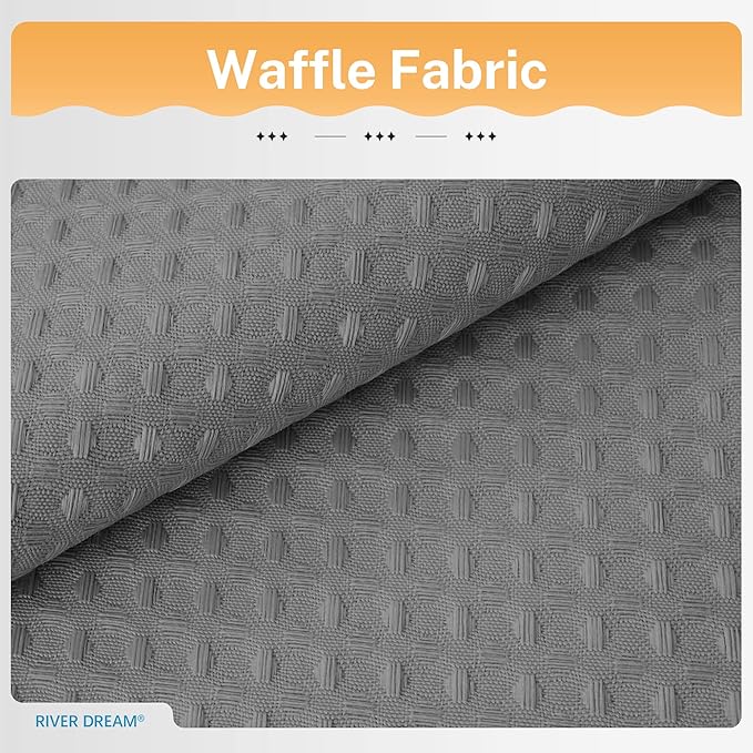 River Dream 3 in 1 Shower Curtain Set, Waffle Fabric Shower Curtain and Waterproof Clear Liner Set with Double Sided Metal Hooks, Grey, 72" W*78" H