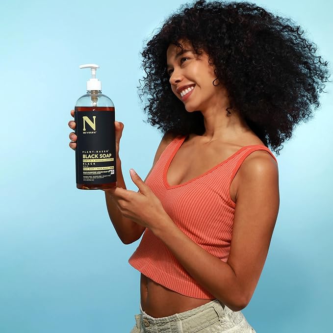Dr. Natural Multi-Purpose Black Liquid Soap - Natural West African Body Wash - Gentle Hand Soap and Body Soap - Deep Moisturizer, Fights Acne - 32 oz