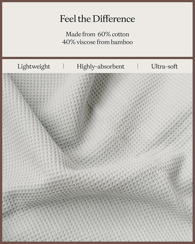 Cozy Earth Waffle Bath Towels - 60% Cotton 40% Viscose from Bamboo Bath Towels 30 x 58 Inches - Soft & Absorbent Terry, Reversible Mini Textured Waffle & Weave Pattern - 2 Pack