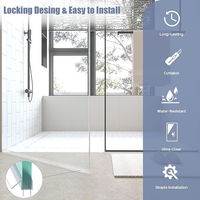2-Pack Shower Door Bottom Seal, (1/2" x 39") Ultra Clear Glass Shower Door Seal Strip, Stop Leaks and Create a Water Barrier