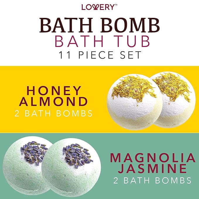 Christmas Gift Baskets for Women Holiday Gift for Teen Girls Bath Bomb Self Care Gifts for Women Spa Bath Set, White Elephant Gifts 10 Two Tone Bath Fizzies W Shea & Coco Butter Dry Flower Petals