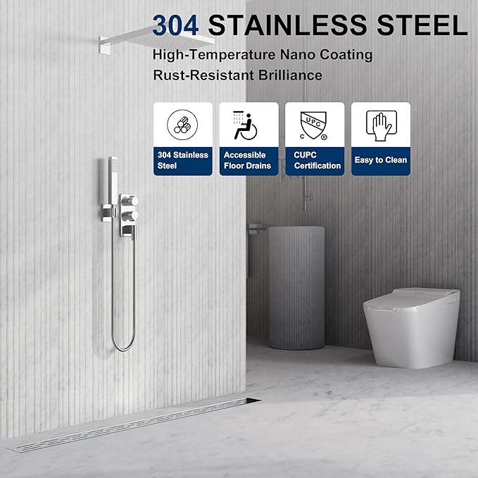 Neodrain 60 Inch Rectangular Linear Shower Drain with Brick Pattern Grate, Brushed 304 Stainless Steel Bathroom Floor Drain, Shower Linear Drain &Leveling Feet, Hair Strainer, CUPC Certified