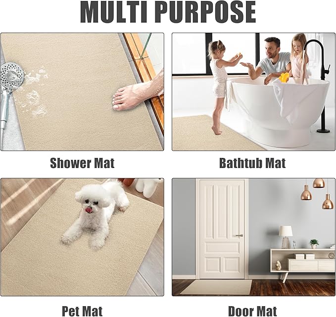 HOMBYS 58 x 32 Extra Large Shower Mat for Shower Stall Tub, Non Slip Bath Mat Bathroom Accessories, PVC Loofah Mats for Shower and Bathroom, Quick Drying, (Khaki, 58"x32")